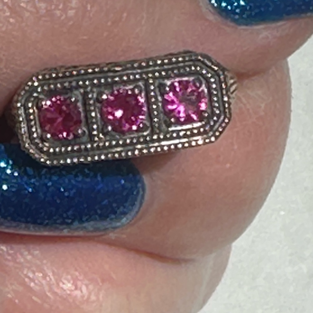 Sterling Silver ruby Three-Stone Ring with antiquing - Picture 12 of 16